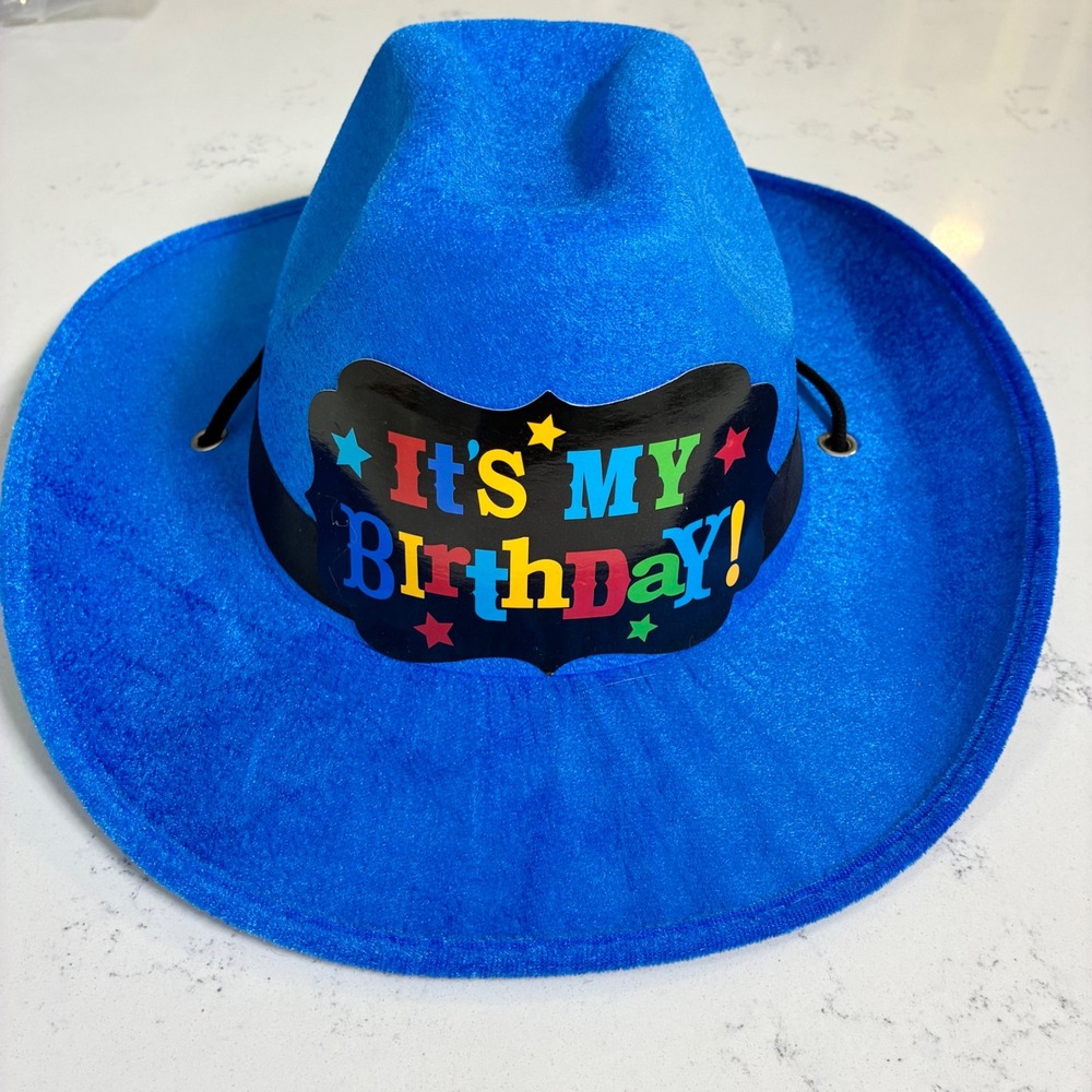 Cowboy Hat Blue It's My Birthday Graphic Western Party Hat Rodeo Photo Prop